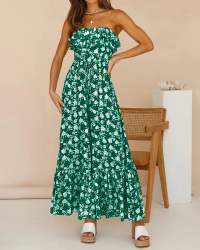 Vista 3 de Prettygrden - Overol casual de verano para mujer, con volantes, cuello cuadrado, lazo en la espalda, cintura alta, bohemio, floral, pierna ancha