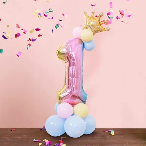 Vista 3 de Juego de globos de aluminio de aluminio de 32 pulgadas de tamaño grande con número 1 para niños para fiesta de primer cumpleaños (1)