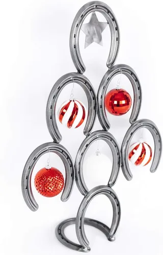 Vista 3 de Decoraciones rústicas de mesa navideñas hechas de herraduras reales - Cuelgan adornos y son ideales para fiestas festivas - Hacia abajo - Mini