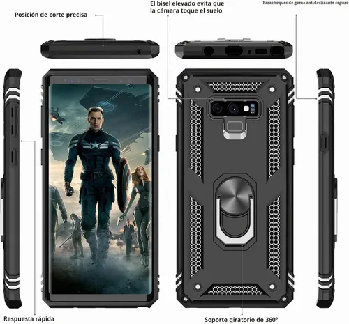 Vista 3 de LeYi Funda para Samsung Galaxy Note 9 con protector de pantalla curvado 3D, grado militar, a prueba de golpes, con soporte de anillo y soporte