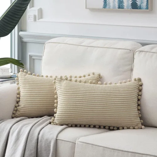 Vista 23 de Fancy Homi Juego de 2 fundas de almohada decorativas negras de 12 x 12 pulgadas con pompones para sofá y cama, decoración moderna de estilo bohemio