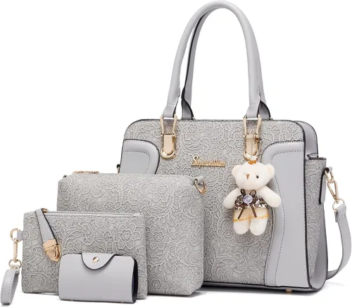 Vista 57 de Bolsos de mano de moda para mujer, bolsa de hombro, asa superior, bolsa de mano, juego de 4 piezas
