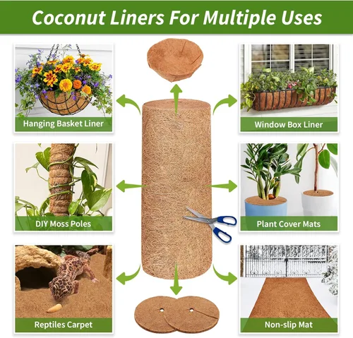Vista 4 de Legigo Rollo de revestimiento de coco natural de 12 x 160 pulgadas, forro de coco para maceta, cesta colgante de caja de ventana, rollo de fibra