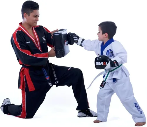 Vista 4 de SMAI Guantes de boxeo de cuero MMA para niños: guantes de kickboxing profesionales con protección mejorada para la muñeca y los nudillos. Cuero