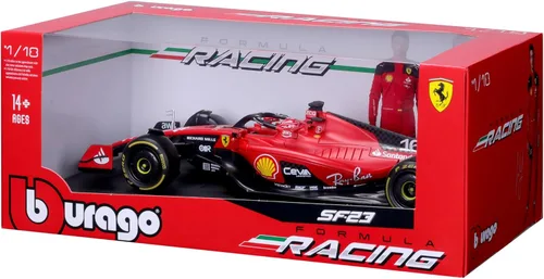 Vista 8 de May Cheong B18-16812L Bburago Formula 1 Ferrari SF-23 Leclerc con casco 2023 Die Cast Car, rojo