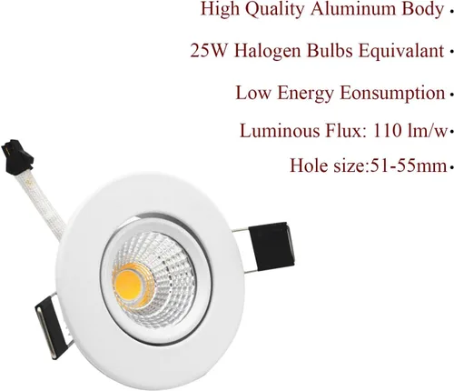 Vista 2 de Foco LED Downlight 110V regulable 3WCOB CRI80 Lámpara LED de 2 pulgadas, luces de abajo, ajustable, accesorio de iluminación empotrada e iluminación