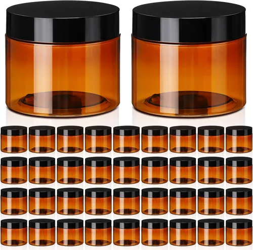 Vista 8 de Tanlade 40 tarros de plástico de 8 onzas con tapas, recipientes redondos para cosméticos, recipientes recargables para polvo, líquidos