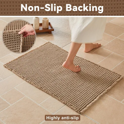 Vista 4 de Triohero Tapete de baño con diseño de gofre, tapete de baño pequeño y bohemio, antideslizante, lavable, ultra suave, súper absorbente, de secado