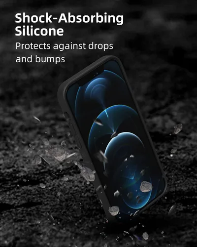 Vista 5 de Funda de silicona líquida para iPhone 12/12 Pro de 6.1 pulgadas, color negro [Absorción de golpes] [Protección de borde elevado]