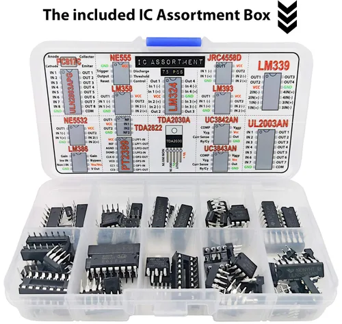 Vista 4 de Kit surtido de componentes, bolsa de agarre, IC, Opamp,Resistencias, Condensadores de poliéster, LED, PCB, diodos, transistores, 2200 piezas