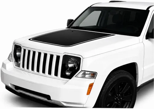 Vista 2 de Calcomanía de vinilo con diseño de rayas opacas con diseño de rayas negras o negras compatibles con Jeep Liberty 2008-2014