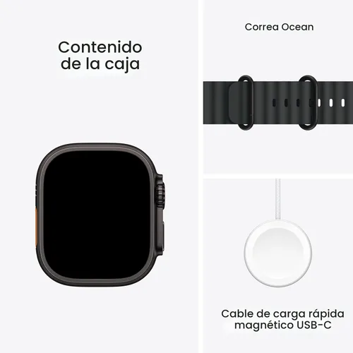 Vista 6 de Apple Watch Ultra 2 [GPS + Cellular 49 mm] Smartwatch, reloj deportivo con caja de titanio negro con correa negra Ocean. Rastreador de fitness