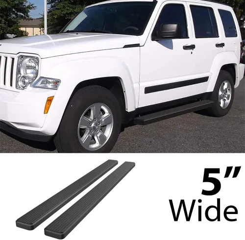 Vista 2 de APS Estribos de acero inoxidable con recubrimiento en polvo negro de 5 pulgadas, barras Nerf para Jeep Liberty 2008-2013