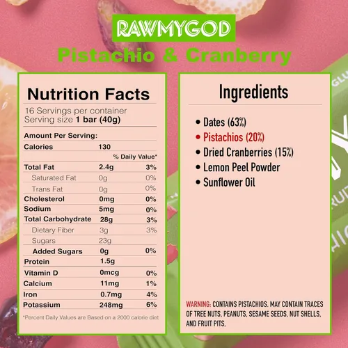 Vista 5 de RAWMYGOD Barras de Frutas y Nueces, Sin Gluten, Veganas, Sin Azúcar Añadida