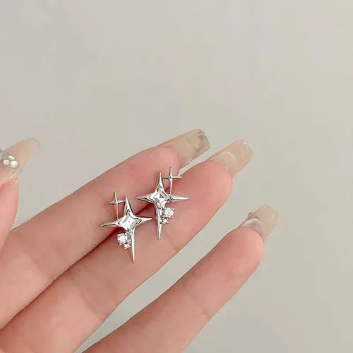 Vista 2 de Aretes de estrella para mujer, hipoalergénicos de plata de ley 925, aretes de estrella, Plata, Circonia cúbica