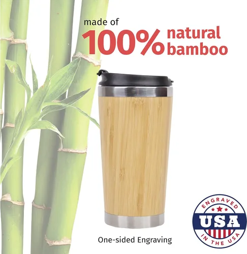 Vista 2 de Best Architect Ever - Vaso de café de bambú de acero inoxidable aislado con tapa, regalos para arquitectos, regalo de arquitecto, regalo