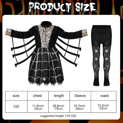 Vista 4 de Jiuguva Disfraz de araña de 2 piezas para niña, vestido de araña de muchos brazos con medias para niños, leggings para niños de 4 a 6 años, fiesta