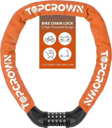 Vista 10 de Topcrown Cerradura de cadena para bicicleta, diales digitales de metal mejorados, 3.2 pies de largo, alta seguridad, resistente, antirrobo