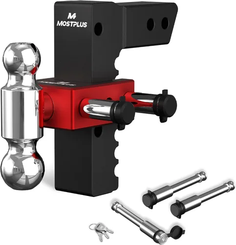 Vista 12 de MOSTPLUS Enganche de remolque de aluminio compatible con receptor de 2 pulgadas, 2 bolas con bolas de 2 pulgadas y 2-5/16 pulgadas, altura ajustable