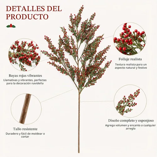 Vista 2 de Canlierr 5 tallos artificiales de bayas rojas de 23.6 pulgadas para árbol