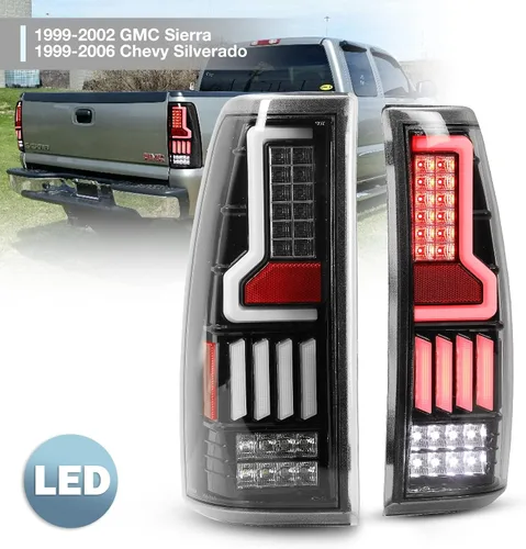 Vista 5 de Luces traseras LED para Chevrolet Silverado 1500 2500 3500 1999 Carcasa negra Golssy/Lente transparente