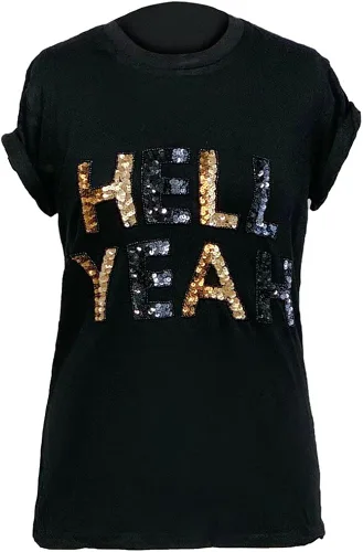 Vista 4 de Seta Apparel Camiseta Hell Yeah para mujer, Oro, plata.