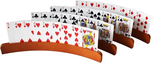 Vista 6 de Yuanhe Porta cartas de madera - Bandeja curvada para juegos de cartas, juego de 4