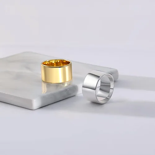 Vista 5 de RLMOON Anillos de banda ancha chapados en oro o plata de 18 quilates de 0.472 pulgadas, anillo de pulgar para mujeres y hombres, grueso, simple