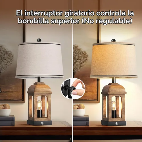 Vista 3 de QiMH Lámpara de Mesa para Sala de Estar, Juego de 2 Lámparas de Estilo Rústico con USB A+C y Luz Nocturna, Lámparas de Mesita de Noche Rústicas