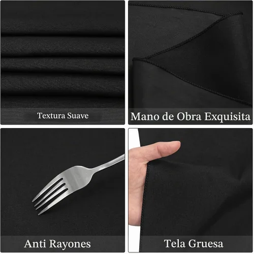 Vista 3 de Fivenl - Juego de 8 manteles negros de 60 x 84 pulgadas, manteles de mesa rectangular de 4 pies al por mayor, fundas de mesa de poliéster lavable