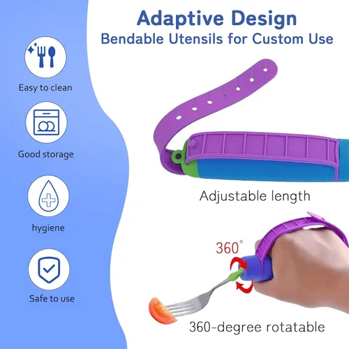 Vista 3 de Juego de utensilios adaptativos, juego de 2 cucharas y tenedores para ancianos, utensilios con peso para temblores de manos, debilidad de artritis
