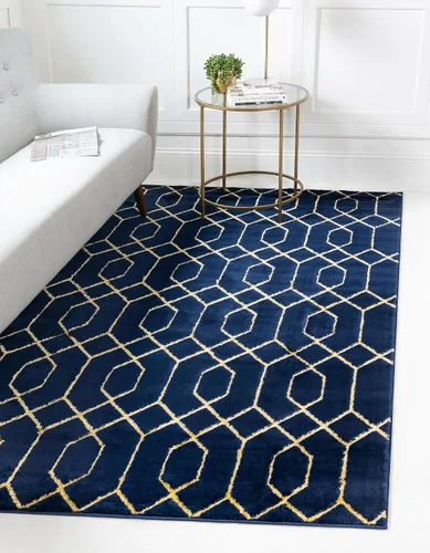 Vista 41 de Marilyn Monroe Glam Collection - Alfombra de área con diseño enrejado (2 x 3 pies, rectangular, azul marino y dorado)