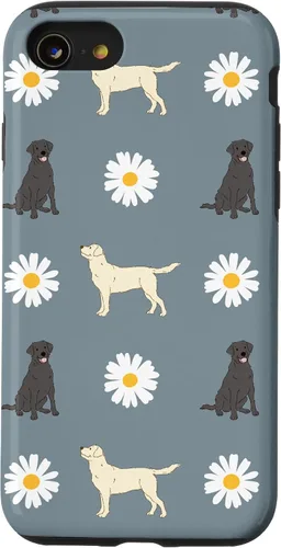 Vista 18 de Labrador Retriever y Daisy Flower Pattern - Carcasa para iPhone 17, color azul polvoriento