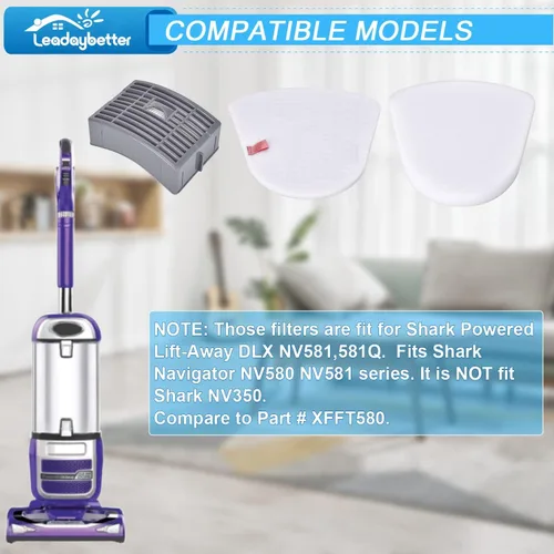 Vista 2 de Leadaybetter Filtro de repuesto para filtros verticales Shark Navigator NV586 NV585 NV580 NV581 NV581Q Powered Lift Away DLX para aspiradoras
