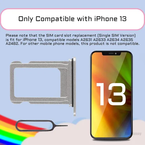 Vista 3 de Para iPhone 13 Plata SIM Ranura Reemplazo Solo SIM Versión Tarjeta Bandeja Soporte Adaptador con Anillo de Goma Impermeable Herramienta