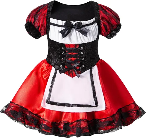 Vista 3 de Disfraz de Caperucita Roja para bebé, 3 piezas, falda de Halloween y Navidad con capa