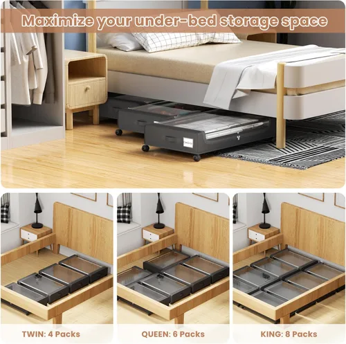 Vista 9 de Contenedores de almacenamiento debajo de la cama con tapa transparente, almacenamiento grande debajo de la cama con ruedas, contenedores de 6.22