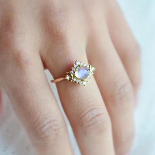 Vista 7 de Anillos de compromiso con la vida en anillos de luna y sol, anillos de aniversario de compromiso, boda celestial, regalos de moda para damas