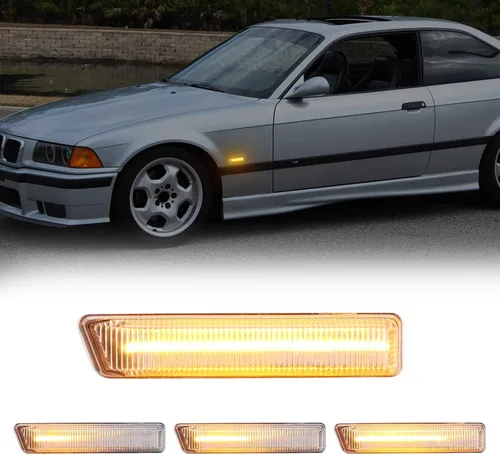 Vista 10 de Luces de Señal de Giro LED Secuenciales de Repuesto para 7 Series E38 1995-2001, 3 Series E46 M3 2001-2006, Lente Transparente Frontal Ámbar