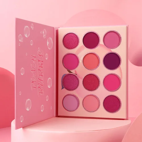 Vista 8 de Paleta de sombra de ojos rosa, 12 colores melocotón, mate y brillante, altamente pigmentada, rosa, mini paleta de sombra de ojos, cálida y natural