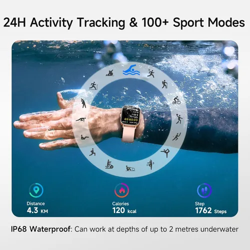 Vista 5 de Reloj inteligente para mujer, reloj inteligente HD de 1.85 pulgadas, compatible con iPhone/Samsung/Android (respuesta/hacer llamadas), más de 100