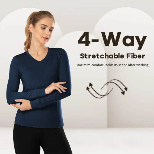 Vista 75 de MANCYFIT Tops térmicos para mujer, camisa con forro polar, manga larga, capa base, cuello en V