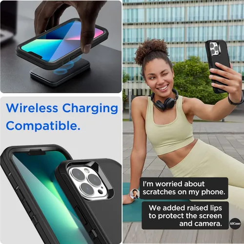 Vista 5 de AICase Funda para iPhone 13 Pro Max/12 Pro Max con protector de vidrio, protección contra caídas de alta resistencia, cuerpo completo, a prueba