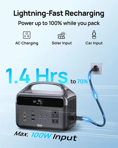 Vista 5 de DaranEner Estación de energía portátil LiFePO4 de 192 Wh, generador solar con bolsa de almacenamiento, 2 CA 300 W (sobretensión de 600 W), USB-C 60