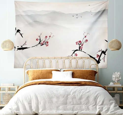 Vista 108 de Ambesonne Tapiz hippie, abrazo de hongos de ensueño y árbol de la vida místico y mandal verde, decoración de tela para colgar en la pared