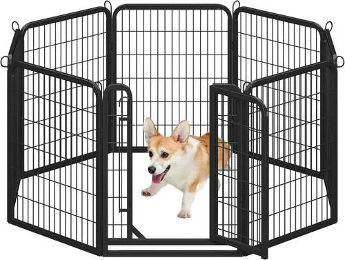 Vista 19 de Yaheetech Corralito para perros, 24 pulgadas, 2 paneles, corral para perros para interiores, resistente, corral de ejercicio para cachorros, valla