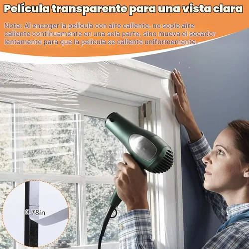 Vista 6 de Kit de aislamiento de ventana de 62×236 pulgadas para invierno - Endurecer plástico para 5 ventanas interiores para invierno, película retráctil