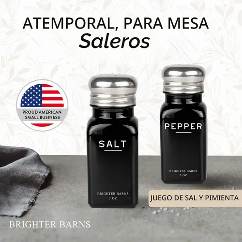 Vista 2 de Brighter Barns - Juego de saleros y pimenteros negros – Moderno salero de cristal con tapas de acero inoxidable – Decoración neutra de cocina