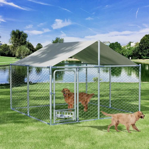 Vista 9 de Caja para perrera para perros al aire libre de 7.5 x 7.5 x 5.3 pies con techo, alimentador giratorio