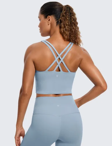 Vista 2 de CRZ YOGA Butterluxe - Brasier deportivo con tirantes delgados para mujer, con relleno, entrecruzado, para yoga, entrenamiento, camiseta corta sin